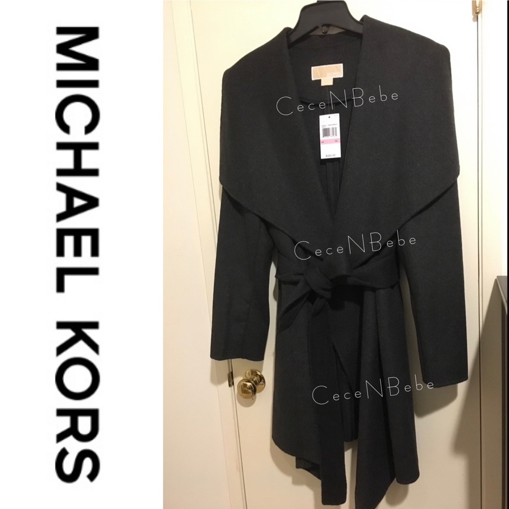 ❤️Host Pick🌟10 M L - MICHAEL KORS Light Wool Wrap Tie Trench Coat Jacket - Grey